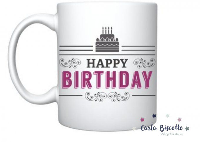 Mug 'Happy Birthday' Fuchsia