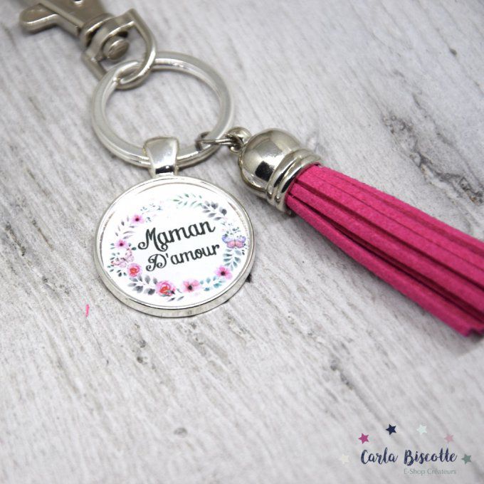 Porte-clés Maman d'amour pompon rose