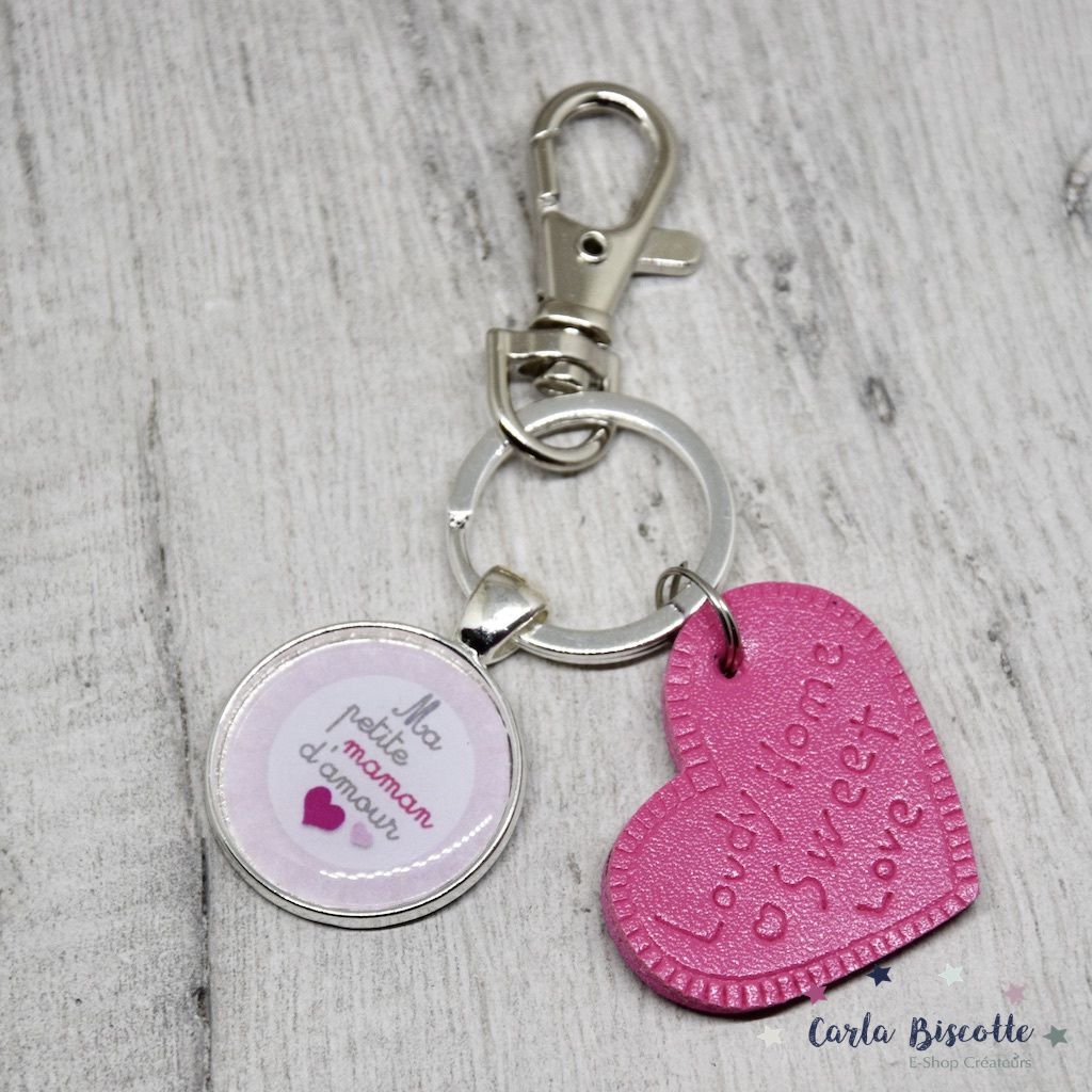 Porte-clés Ma petite maman d'amour coeur rose