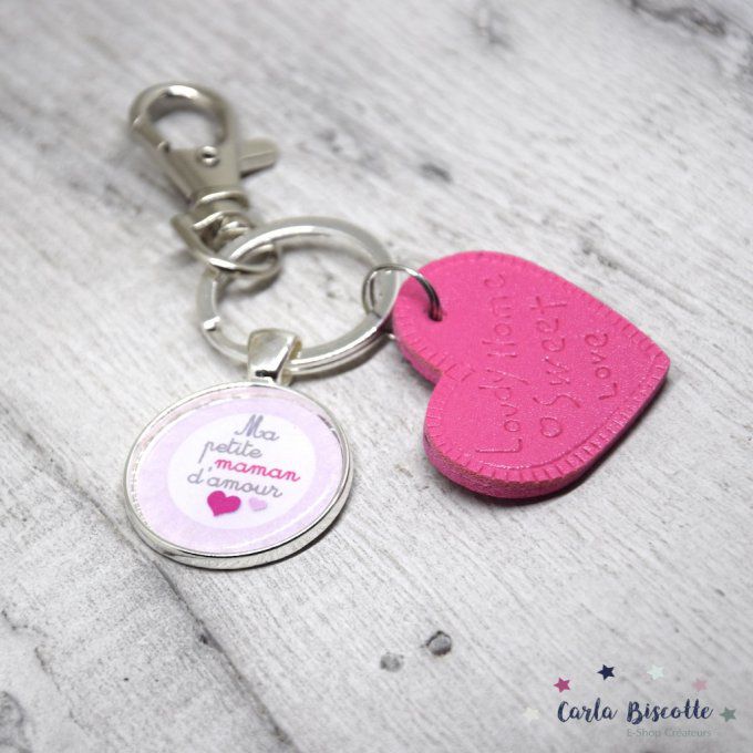 Porte-clés Ma petite maman d'amour coeur rose